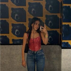 Red Tie-Dye Corset Bustier Top